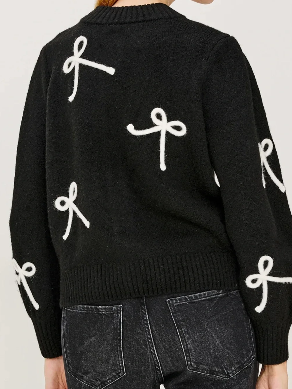 Rails Black Cardigan Sweater with White Bow Accents
